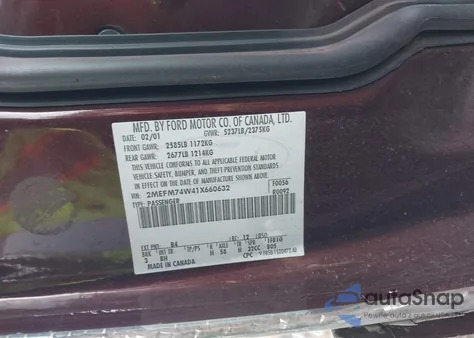 2001 Mercury Grand Marquis Gs из США, поврежденный, VIN 2MEFM74W41X660632